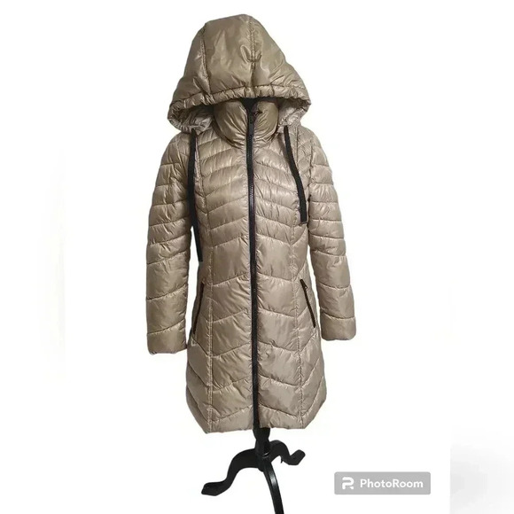 Sam Edelman Gold Coat Jacket Mustard Hooded Puffer - Picture 1 of 4